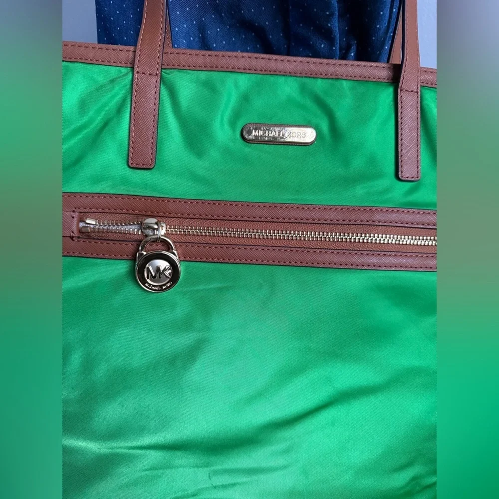 Michael Kors Green Nylon Tote | Leather Trim | Lightweight Everyday Carryall